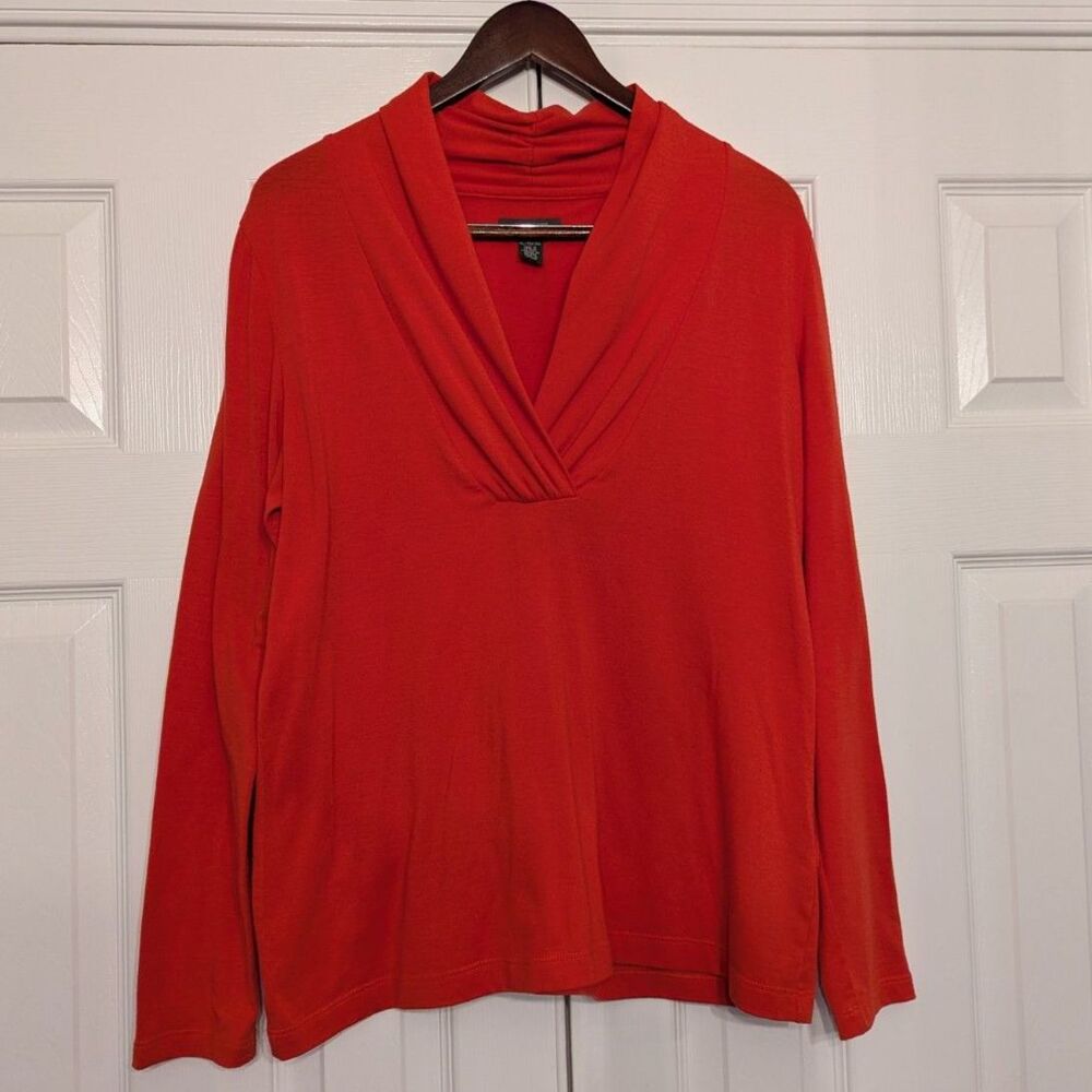 Kenneth Cole Reaction Orange Red Shawl Collar Draped V-Neck Top Size XL Autumnal